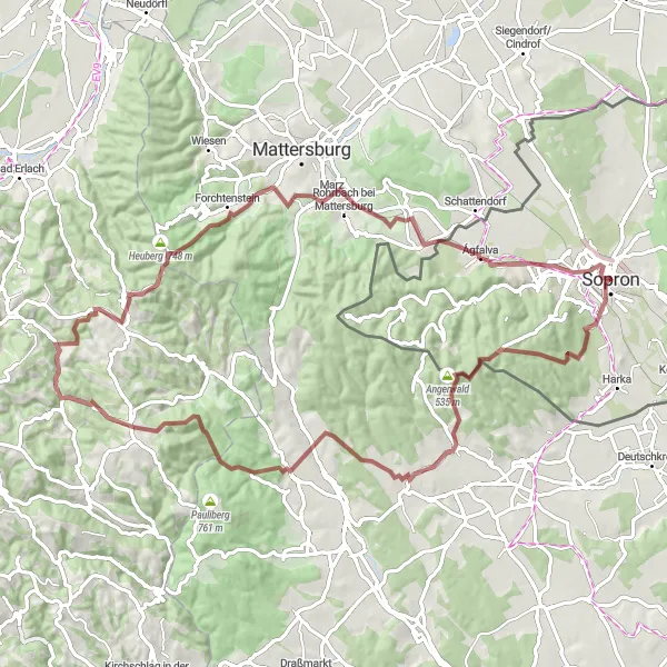 Map miniature of "Ultimate Gravel Challenge" cycling inspiration in Nyugat-Dunántúl, Hungary. Generated by Tarmacs.app cycling route planner