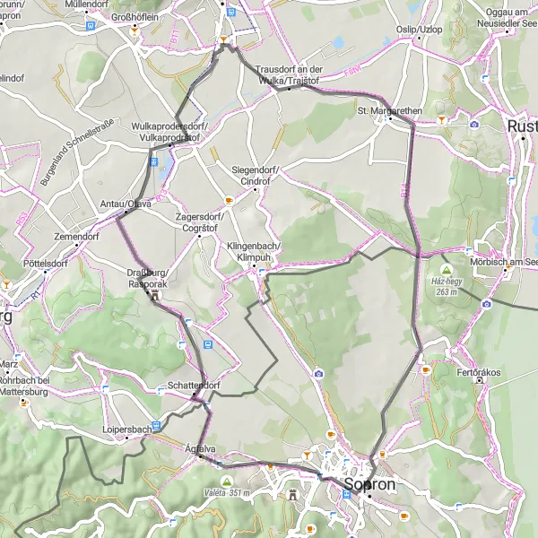 Map miniature of "Hills and Historical Treasures: Sopron to Kecske-hegy" cycling inspiration in Nyugat-Dunántúl, Hungary. Generated by Tarmacs.app cycling route planner