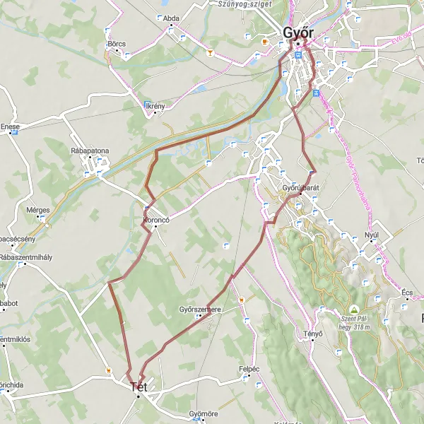 Map miniature of "Scenic Gravel Ride" cycling inspiration in Nyugat-Dunántúl, Hungary. Generated by Tarmacs.app cycling route planner