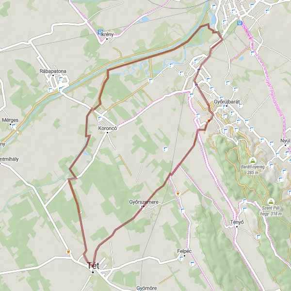 Map miniature of "Countryside Gravel Tour" cycling inspiration in Nyugat-Dunántúl, Hungary. Generated by Tarmacs.app cycling route planner