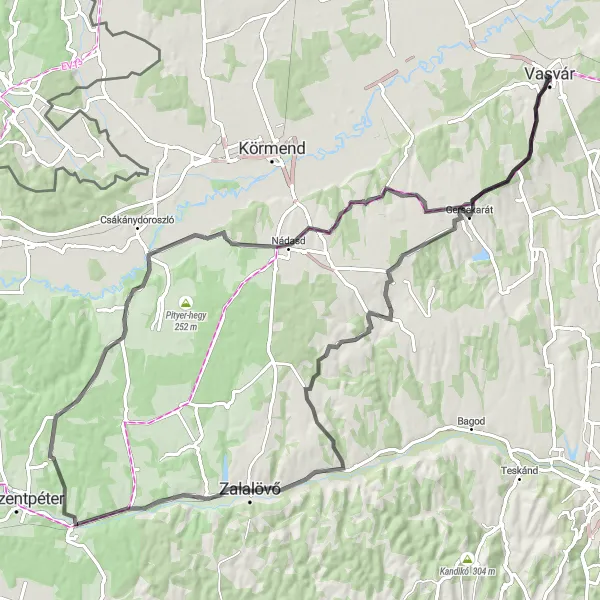 Map miniature of "The Vineyard Loop" cycling inspiration in Nyugat-Dunántúl, Hungary. Generated by Tarmacs.app cycling route planner