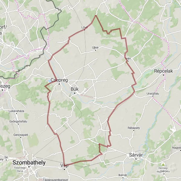 Map miniature of "Chernel-Kiskastély round-trip" cycling inspiration in Nyugat-Dunántúl, Hungary. Generated by Tarmacs.app cycling route planner