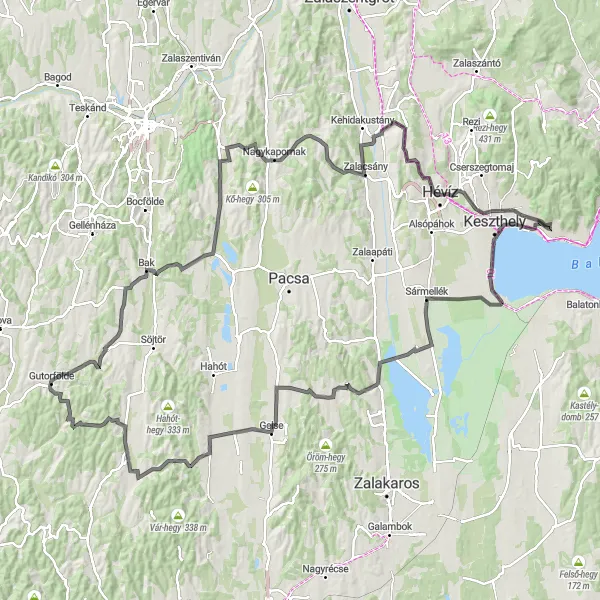 Map miniature of "Vonyarcvashegy Road Route" cycling inspiration in Nyugat-Dunántúl, Hungary. Generated by Tarmacs.app cycling route planner