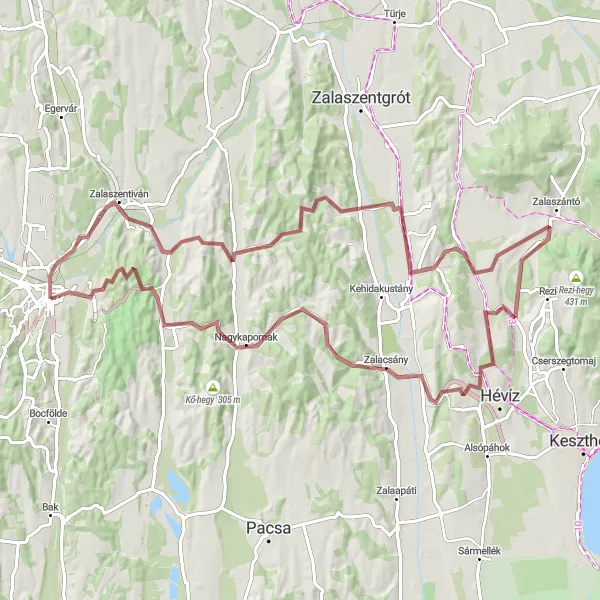 Map miniature of "Zalaegerszeg and the Hidden Gems of Western Transdanubia" cycling inspiration in Nyugat-Dunántúl, Hungary. Generated by Tarmacs.app cycling route planner