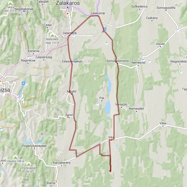 Map miniature of "Keszthely-Kemenese Loop" cycling inspiration in Nyugat-Dunántúl, Hungary. Generated by Tarmacs.app cycling route planner