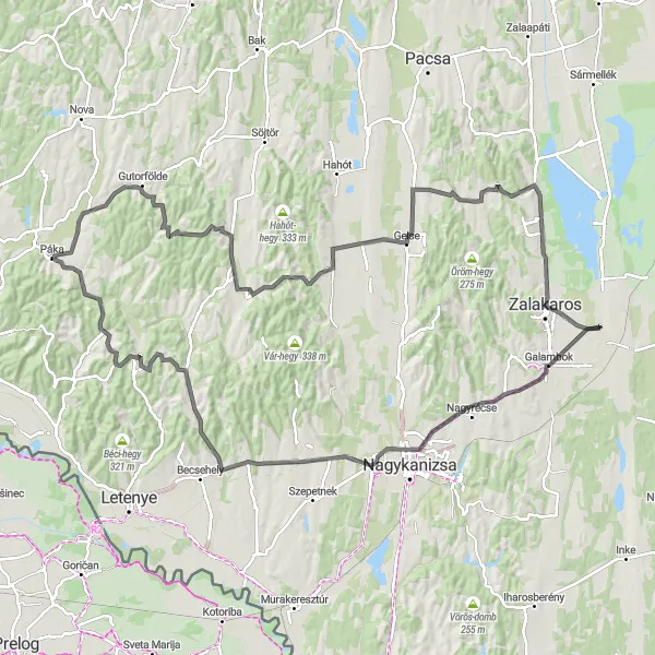 Map miniature of "Lake Balaton Loop" cycling inspiration in Nyugat-Dunántúl, Hungary. Generated by Tarmacs.app cycling route planner