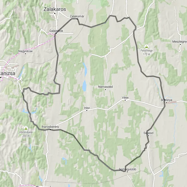 Map miniature of "Road Cycling Expedition from Zalakomár" cycling inspiration in Nyugat-Dunántúl, Hungary. Generated by Tarmacs.app cycling route planner