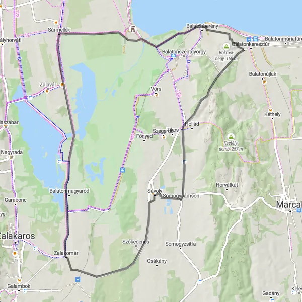 Map miniature of "Scenic Road Cycling Route near Zalakomár" cycling inspiration in Nyugat-Dunántúl, Hungary. Generated by Tarmacs.app cycling route planner