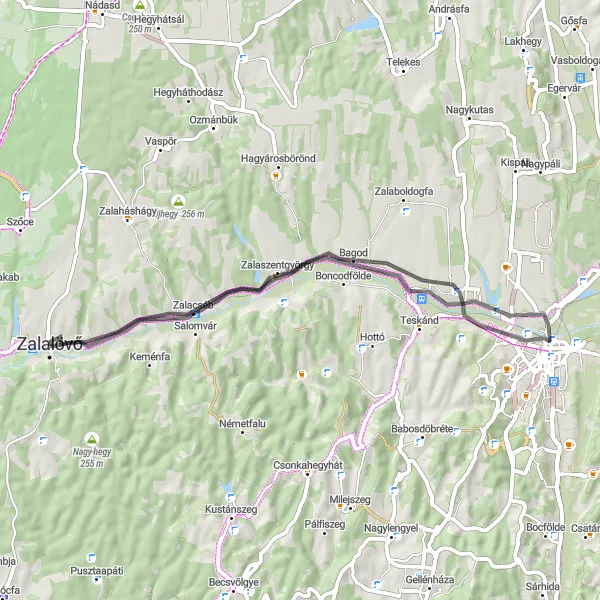 Map miniature of "Past and Present" cycling inspiration in Nyugat-Dunántúl, Hungary. Generated by Tarmacs.app cycling route planner