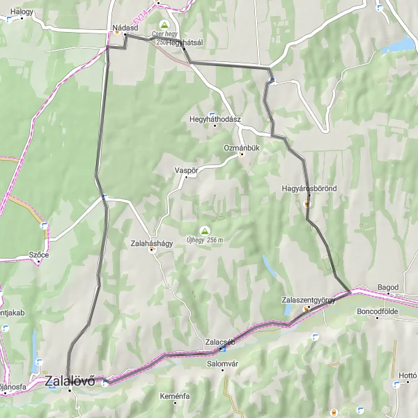 Map miniature of "The Scenic Circuit" cycling inspiration in Nyugat-Dunántúl, Hungary. Generated by Tarmacs.app cycling route planner