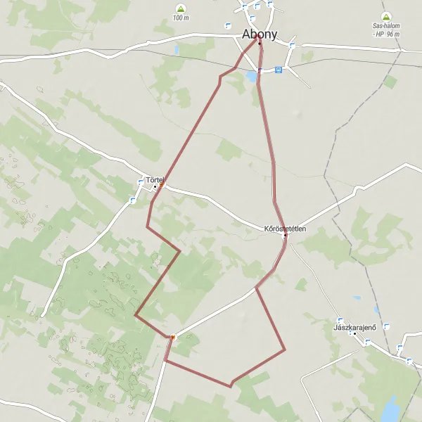Map miniature of "Abony-Gravel Adventure around Abony" cycling inspiration in Pest, Hungary. Generated by Tarmacs.app cycling route planner