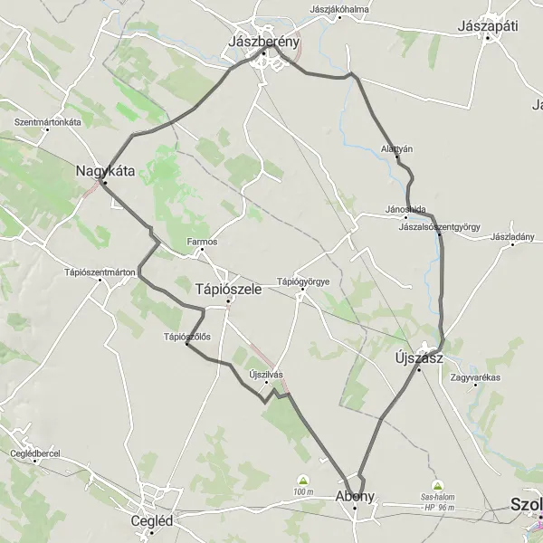 Map miniature of "Pest Countryside Loop" cycling inspiration in Pest, Hungary. Generated by Tarmacs.app cycling route planner