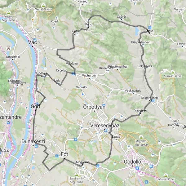 Map miniature of "The Scenic Road Adventure" cycling inspiration in Pest, Hungary. Generated by Tarmacs.app cycling route planner