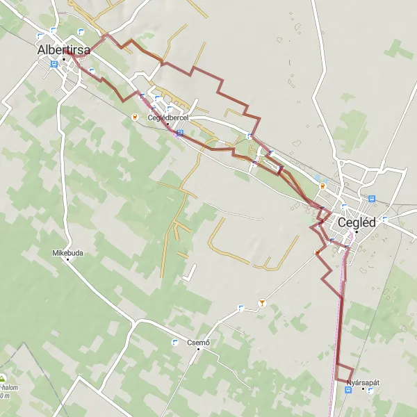 Map miniature of "Nyársapát and Ceglédbercel Route" cycling inspiration in Pest, Hungary. Generated by Tarmacs.app cycling route planner