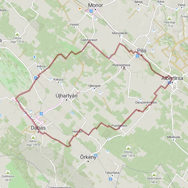 Map miniature of "Discovering the Serene Puszta Landscape" cycling inspiration in Pest, Hungary. Generated by Tarmacs.app cycling route planner