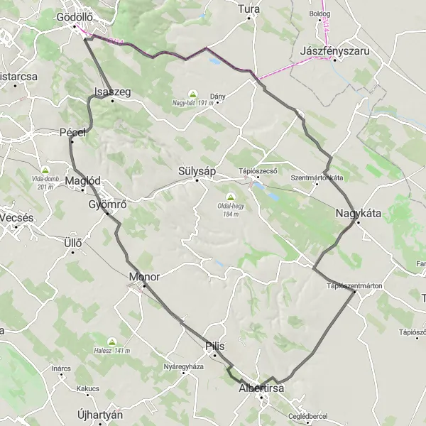 Map miniature of "The Ultimate Cycling Adventure through Pest County" cycling inspiration in Pest, Hungary. Generated by Tarmacs.app cycling route planner
