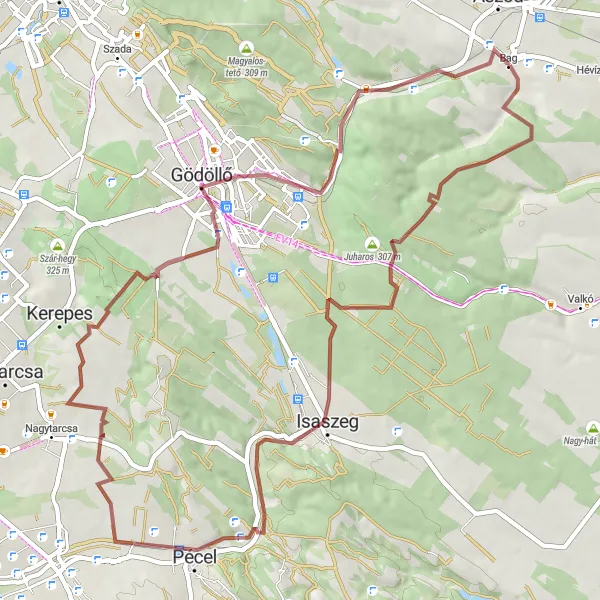 Map miniature of "The Gravel Adventure" cycling inspiration in Pest, Hungary. Generated by Tarmacs.app cycling route planner