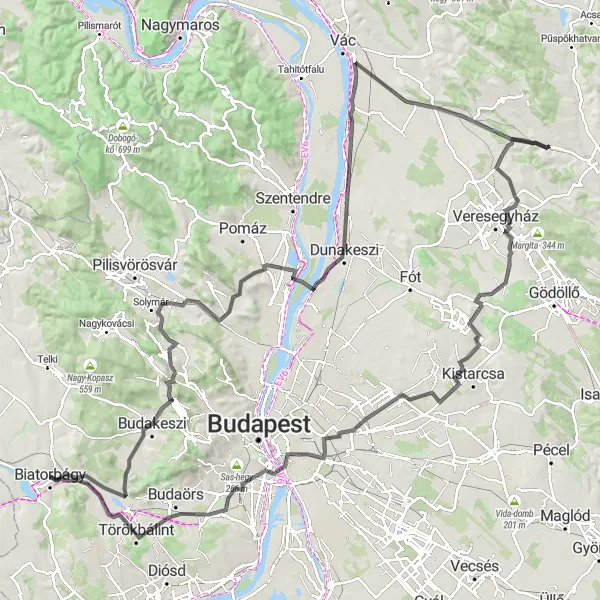 Map miniature of "Ultimate Biatorbágy Challenge" cycling inspiration in Pest, Hungary. Generated by Tarmacs.app cycling route planner