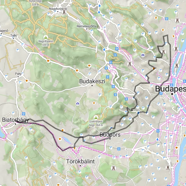 Map miniature of "Biatorbágyi Round Route" cycling inspiration in Pest, Hungary. Generated by Tarmacs.app cycling route planner