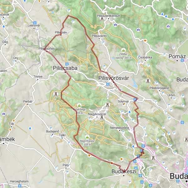 Map miniature of "Scenic Gravel Ride to Elisabeth Lookout" cycling inspiration in Pest, Hungary. Generated by Tarmacs.app cycling route planner