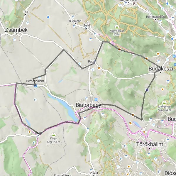 Map miniature of "Kerekdomb Loop" cycling inspiration in Pest, Hungary. Generated by Tarmacs.app cycling route planner