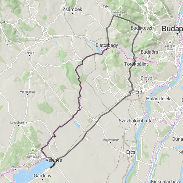 Map miniature of "Picturesque Road Cycling Loop" cycling inspiration in Pest, Hungary. Generated by Tarmacs.app cycling route planner