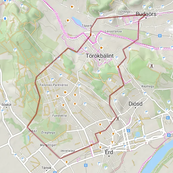 Map miniature of "Anna-hegy to Odvas-hegy Gravel Ride" cycling inspiration in Pest, Hungary. Generated by Tarmacs.app cycling route planner