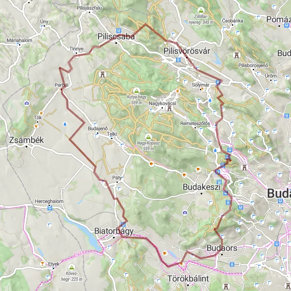 Map miniature of "Kerekdomb to Kő-hegy" cycling inspiration in Pest, Hungary. Generated by Tarmacs.app cycling route planner