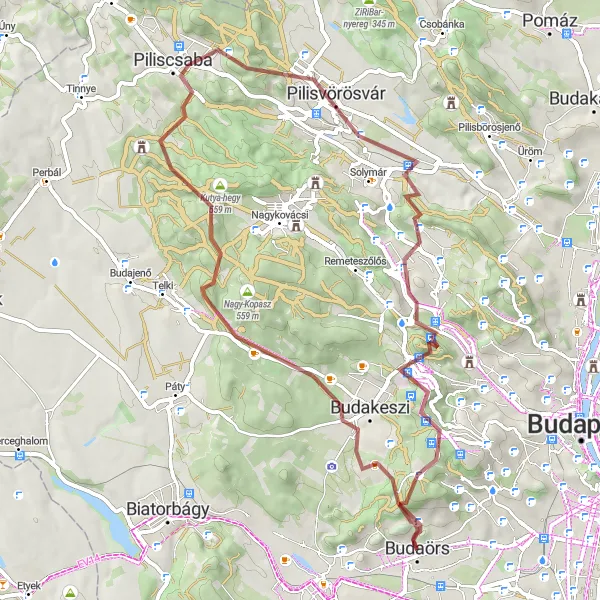 Map miniature of "Gravel Adventure" cycling inspiration in Pest, Hungary. Generated by Tarmacs.app cycling route planner