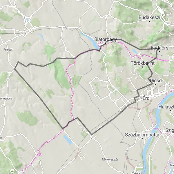 Map miniature of "Anna-hegy to Odvas-hegy" cycling inspiration in Pest, Hungary. Generated by Tarmacs.app cycling route planner