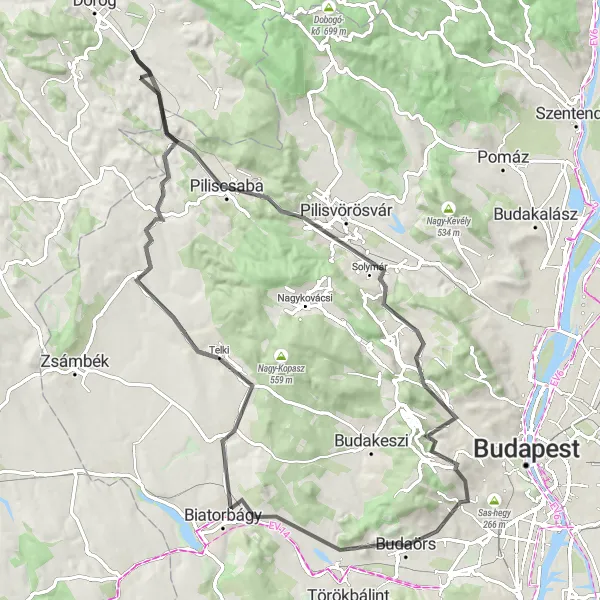 Map miniature of "Odvas-hegy to Panoramic View of Frankhegy" cycling inspiration in Pest, Hungary. Generated by Tarmacs.app cycling route planner