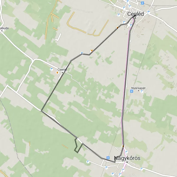 Map miniature of "Belváros - Csemő Loop" cycling inspiration in Pest, Hungary. Generated by Tarmacs.app cycling route planner