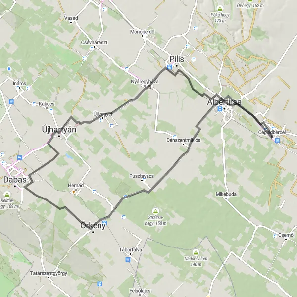 Map miniature of "The Bercel Loop" cycling inspiration in Pest, Hungary. Generated by Tarmacs.app cycling route planner