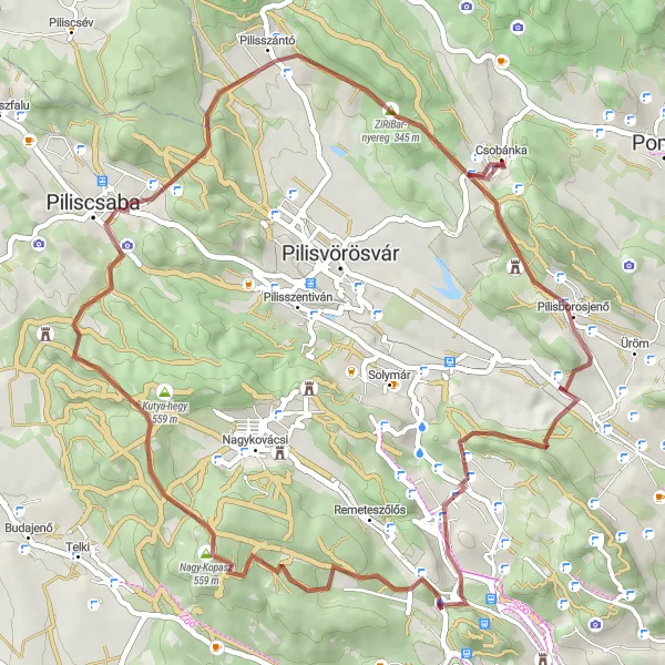Map miniature of "Pilisszántó Adventure" cycling inspiration in Pest, Hungary. Generated by Tarmacs.app cycling route planner