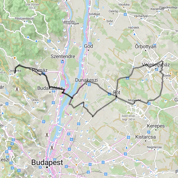 Map miniature of "Csobánka Countryside Ride" cycling inspiration in Pest, Hungary. Generated by Tarmacs.app cycling route planner