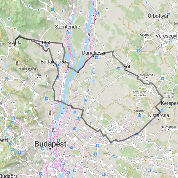 Map miniature of "Pomáz Challenge" cycling inspiration in Pest, Hungary. Generated by Tarmacs.app cycling route planner