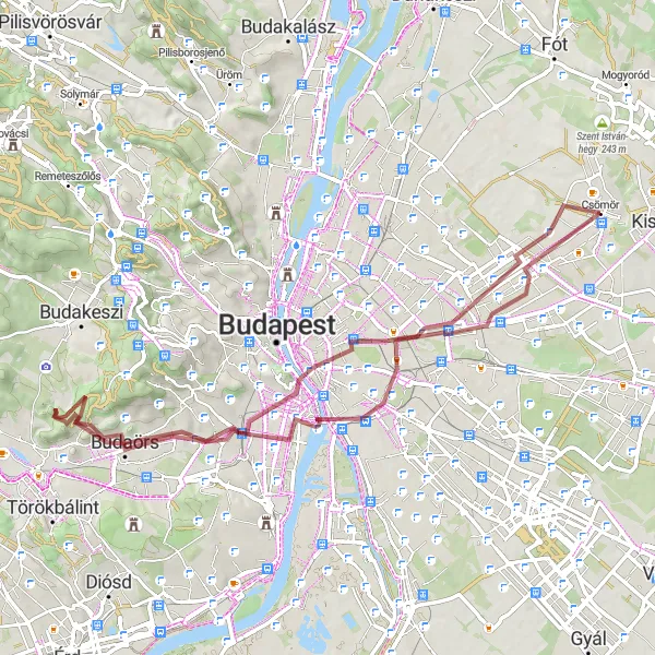 Map miniature of "Csömör Gravel Escape" cycling inspiration in Pest, Hungary. Generated by Tarmacs.app cycling route planner