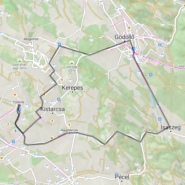 Map miniature of "Csömöri Countryside Road Tour" cycling inspiration in Pest, Hungary. Generated by Tarmacs.app cycling route planner