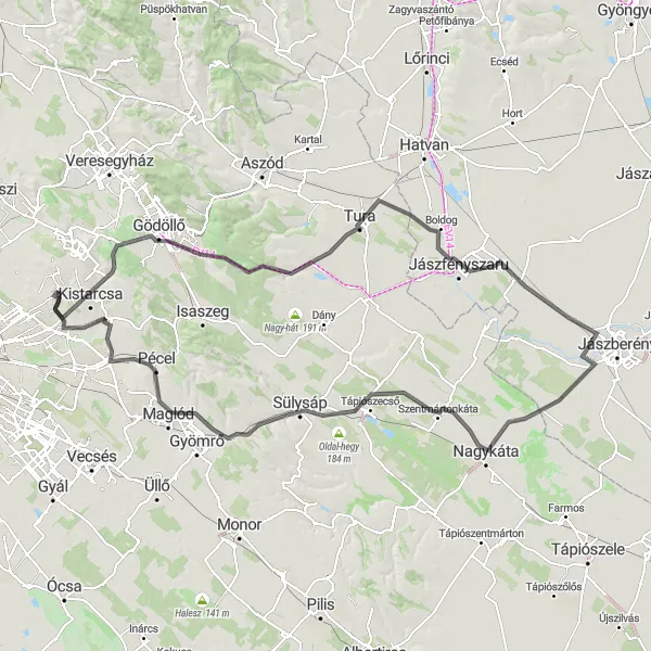 Map miniature of "Csömör Loop" cycling inspiration in Pest, Hungary. Generated by Tarmacs.app cycling route planner