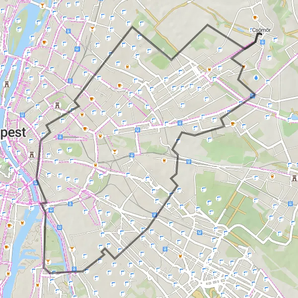 Map miniature of "Csömör Discovery" cycling inspiration in Pest, Hungary. Generated by Tarmacs.app cycling route planner