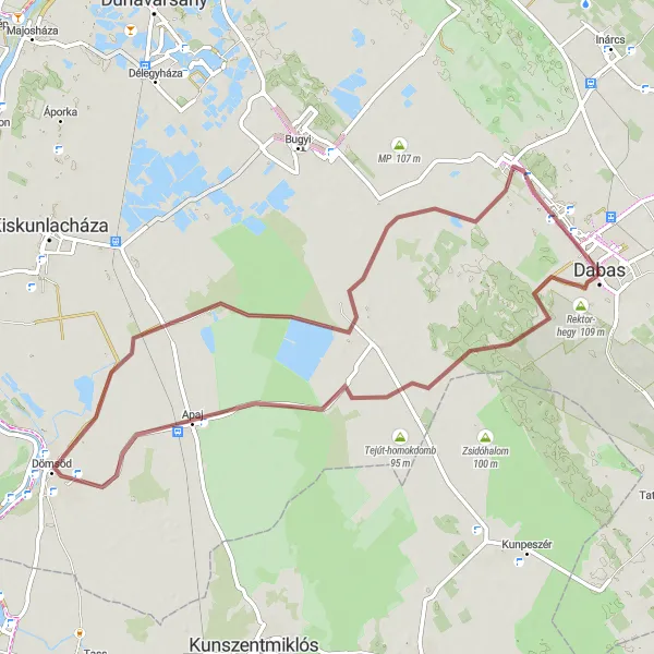 Map miniature of "Dömsöd Countryside Gravel Ride" cycling inspiration in Pest, Hungary. Generated by Tarmacs.app cycling route planner