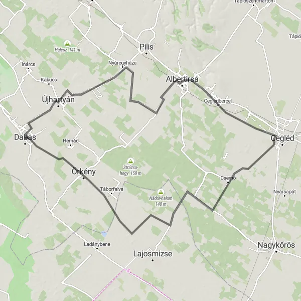 Map miniature of "Scenic Countryside Loop" cycling inspiration in Pest, Hungary. Generated by Tarmacs.app cycling route planner