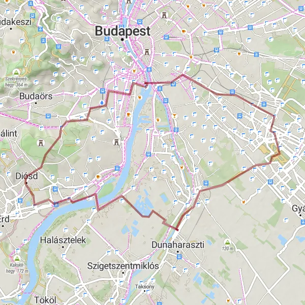 Map miniature of "Off-Roading Adventures through Nature" cycling inspiration in Pest, Hungary. Generated by Tarmacs.app cycling route planner