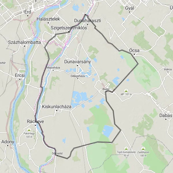 Map miniature of "Pest County Cycling Tour" cycling inspiration in Pest, Hungary. Generated by Tarmacs.app cycling route planner