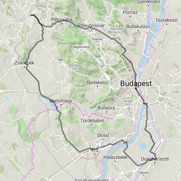 Map miniature of "Pest County Road Challenge" cycling inspiration in Pest, Hungary. Generated by Tarmacs.app cycling route planner