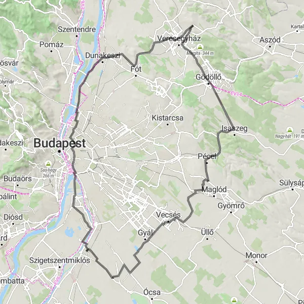 Map miniature of "The Royal Palace and Natural Beauties" cycling inspiration in Pest, Hungary. Generated by Tarmacs.app cycling route planner