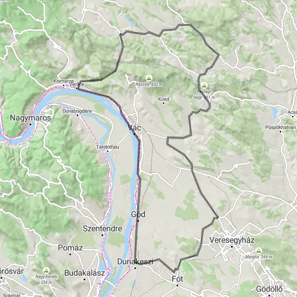 Map miniature of "Scenic Vác and Attila Lookout Point" cycling inspiration in Pest, Hungary. Generated by Tarmacs.app cycling route planner