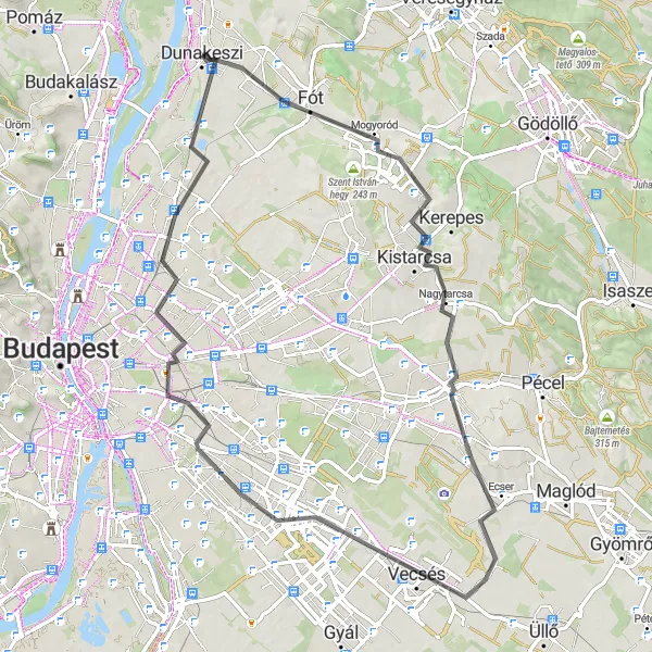 Map miniature of "Poroszkataverem es az Ecser-Zuglasserdo" cycling inspiration in Pest, Hungary. Generated by Tarmacs.app cycling route planner