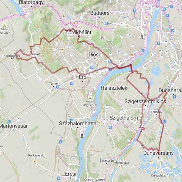 Map miniature of "Scenic Gravel Ride through Pest" cycling inspiration in Pest, Hungary. Generated by Tarmacs.app cycling route planner