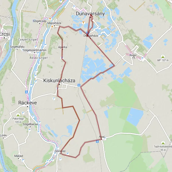 Map miniature of "Easy Cycling in Dunavarsány" cycling inspiration in Pest, Hungary. Generated by Tarmacs.app cycling route planner